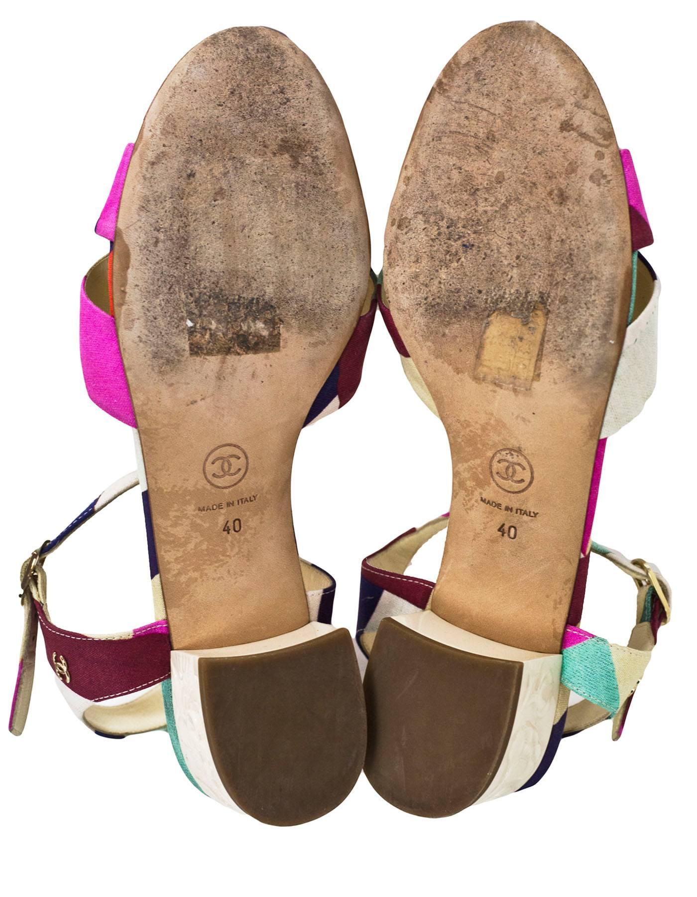 Women's Chanel Multi-Color Canvas Sandals Sz 40