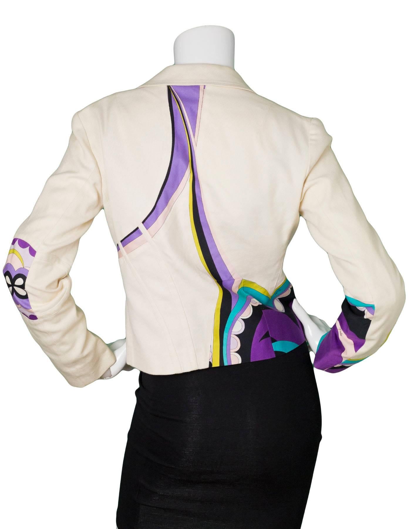Emilio Pucci Beige & Multi-Colored Printed Jacket sz US4 In Good Condition In New York, NY