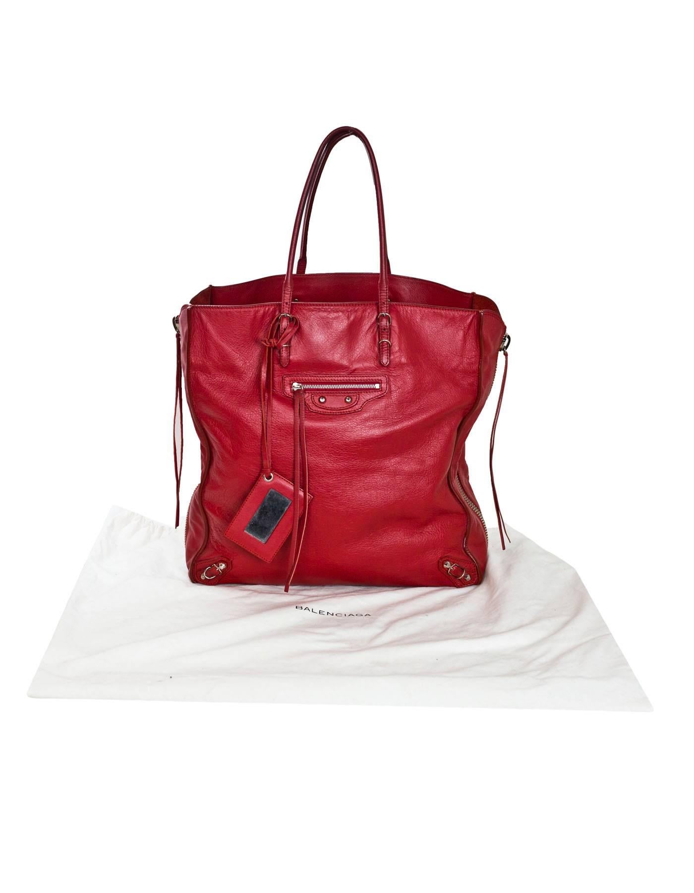 Balenciaga Red Leather A4 Papier Zip Tote Bag with Dust Bag 5