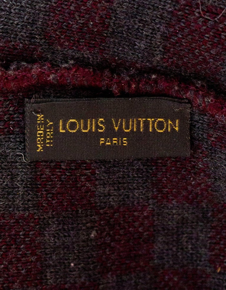 Louis Vuitton Burgundy and Grey Wool Bonnet Petit Damier Beanie Hat For Sale at 1stdibs