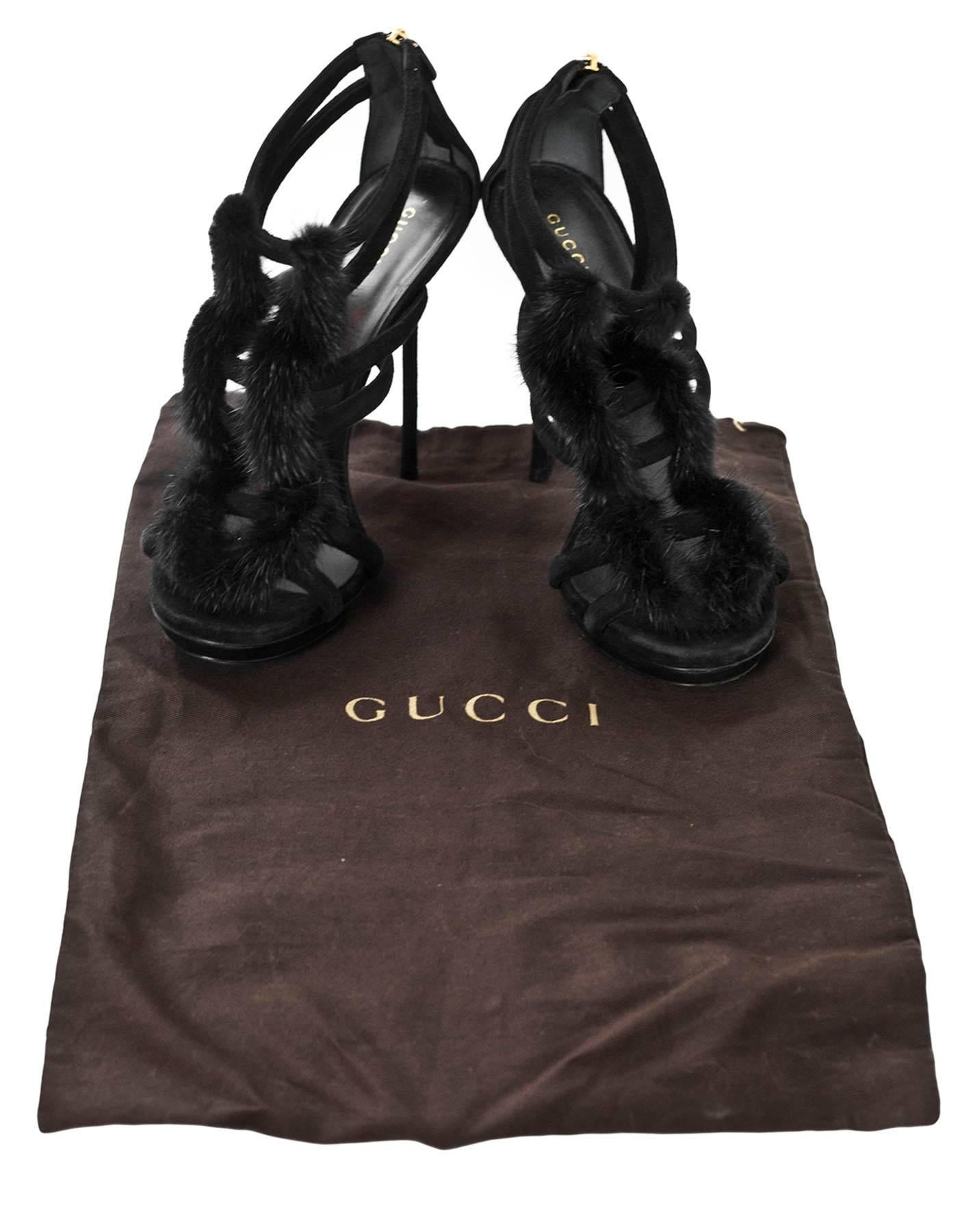 Gucci Black Suede & Mink Fur Strappy Sandals sz 40.5 2