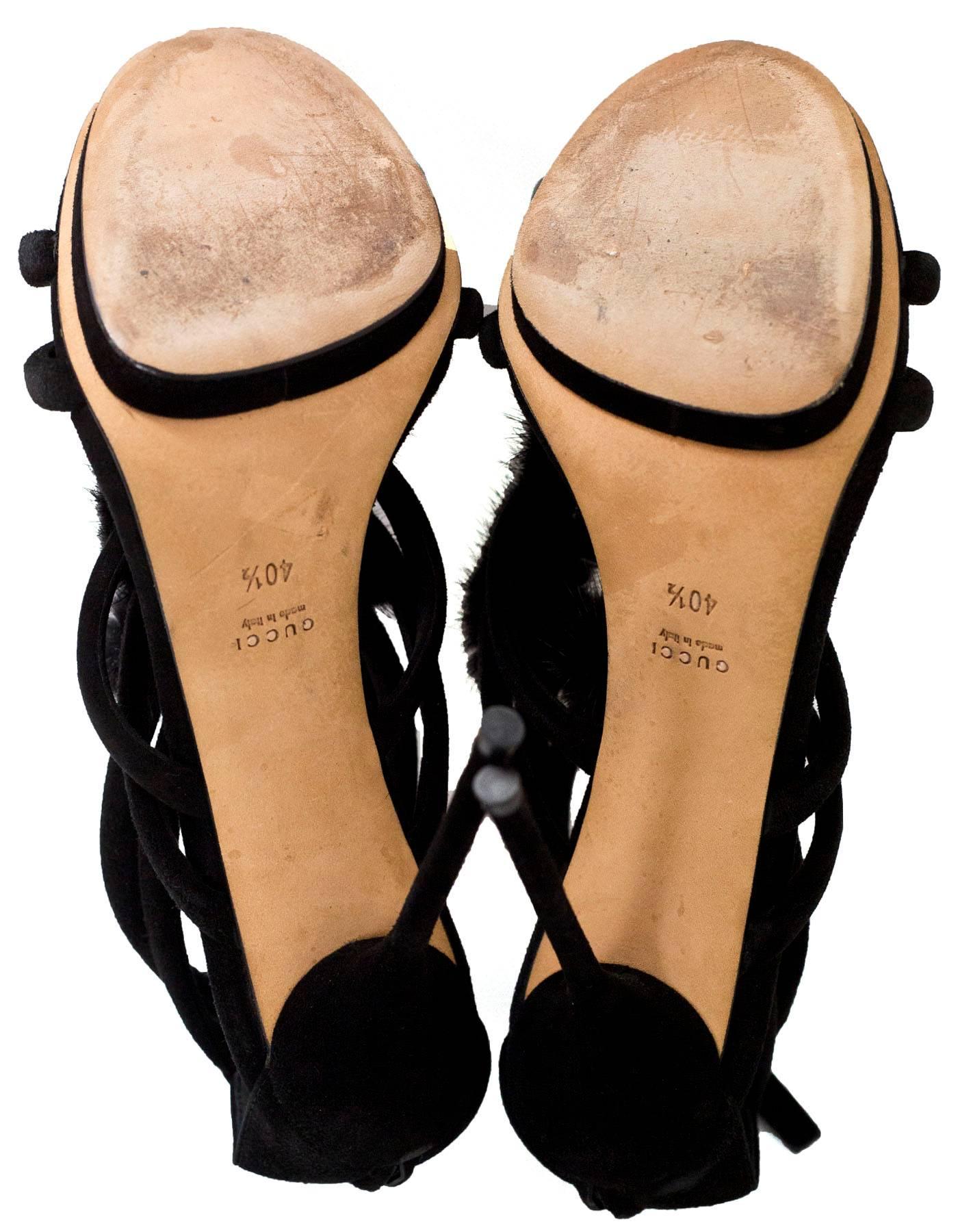 Gucci Black Suede & Mink Fur Strappy Sandals sz 40.5 1