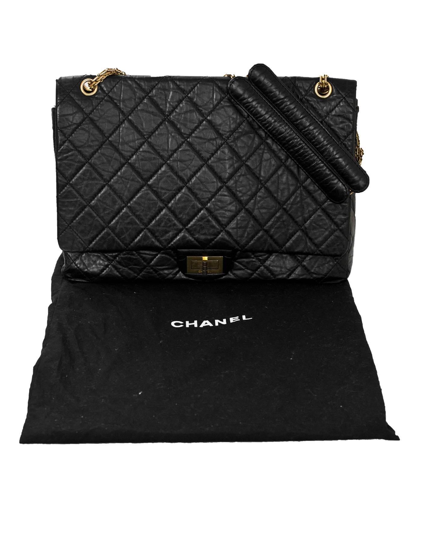 Chanel Black Distressed Calfskin Leather XL Reissue 2.55 Quilted Flap Bag 6