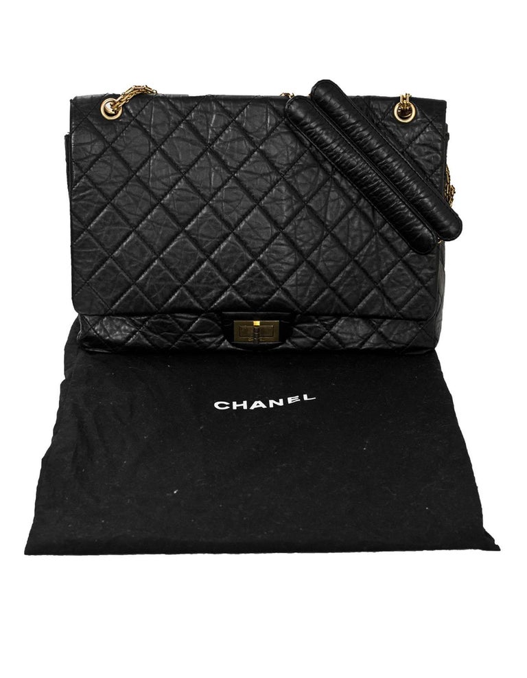 Chanel Black Distressed Calfskin Leather XL Reissue 2.55 Quilted Flap