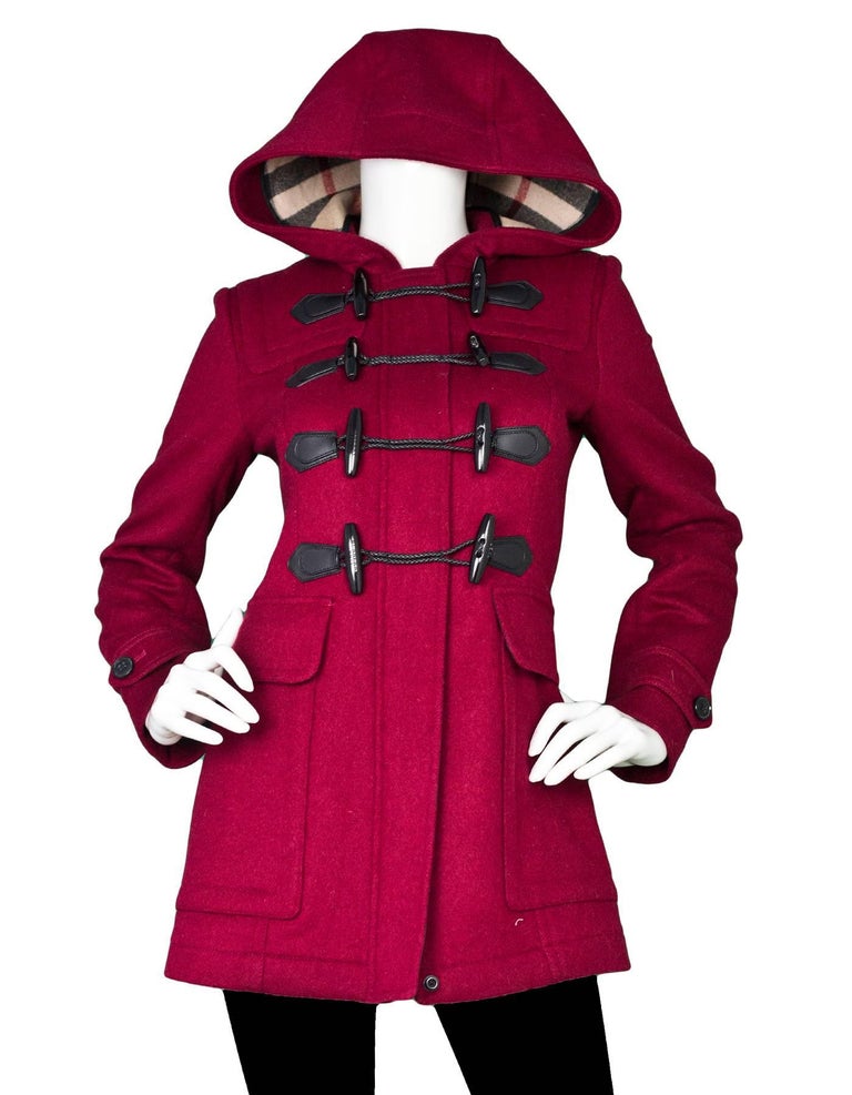 Burberry Brit Burgundy Mersey Toggle Duffel Coat sz US 4 For Sale at 1stDibs