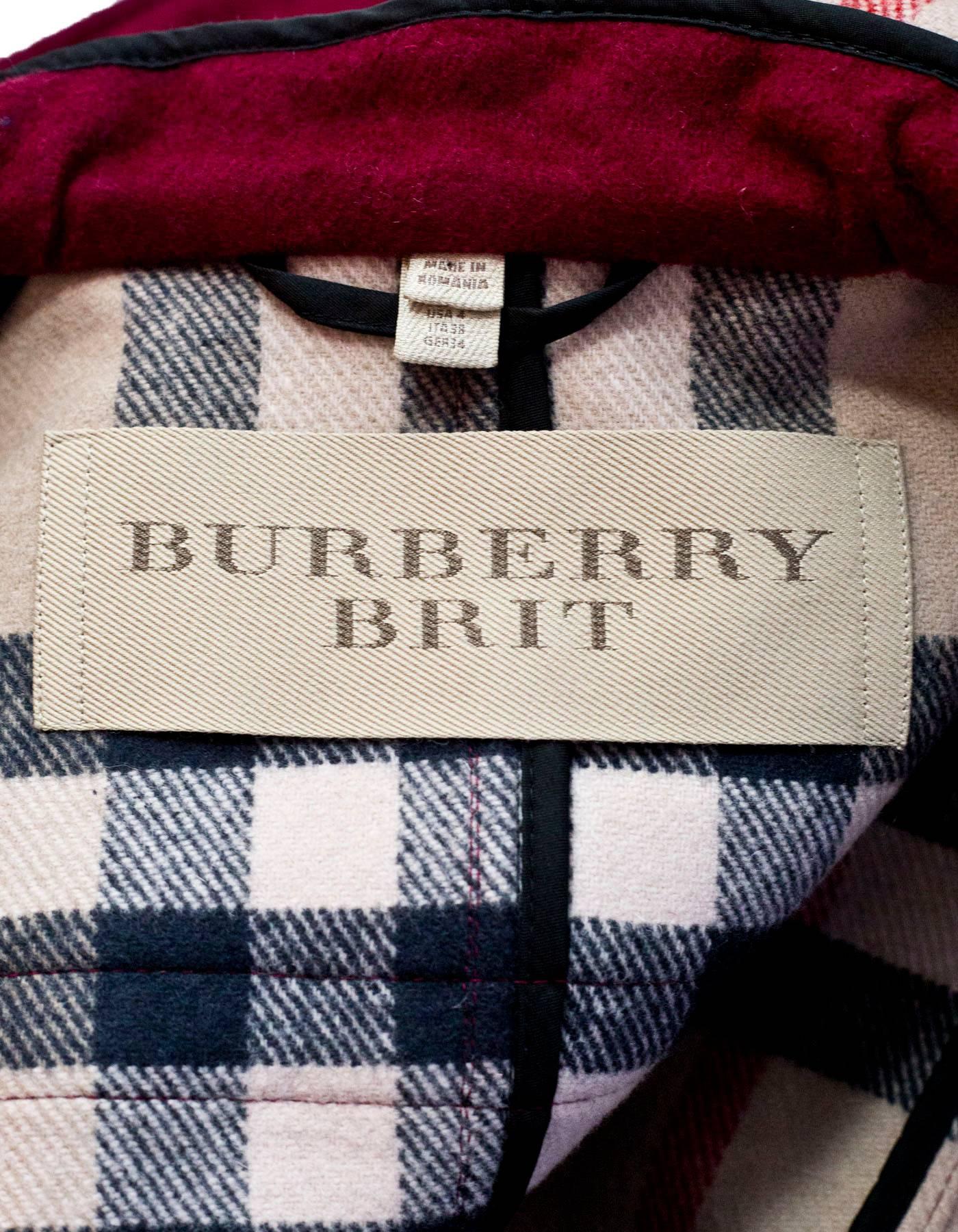 Burberry Brit Burgundy Mersey Toggle Duffel Coat sz US 4 1