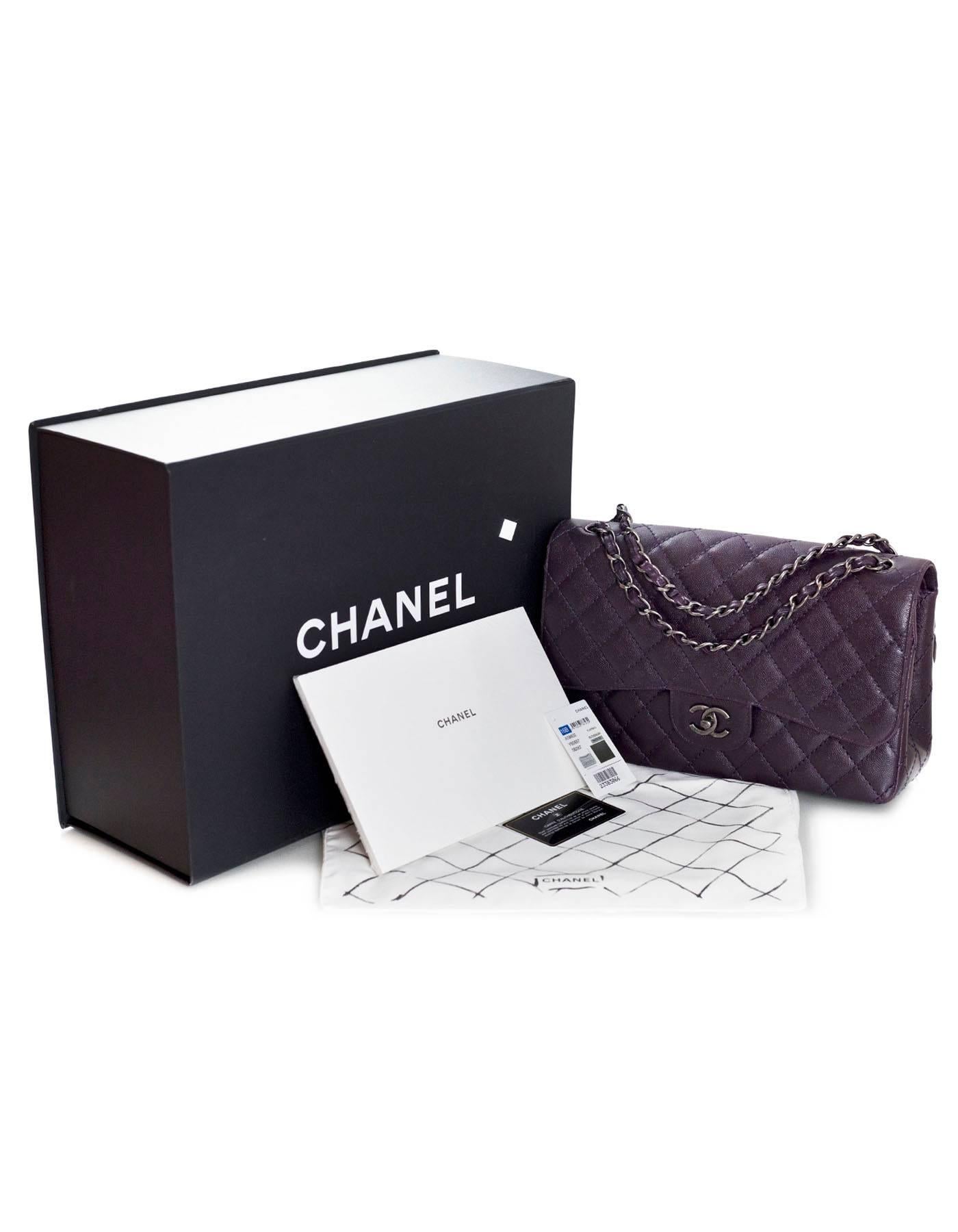 Chanel 2016 Dark Purple Quilted Caviar Jumbo Classic Double Flap Bag w/ Box 3