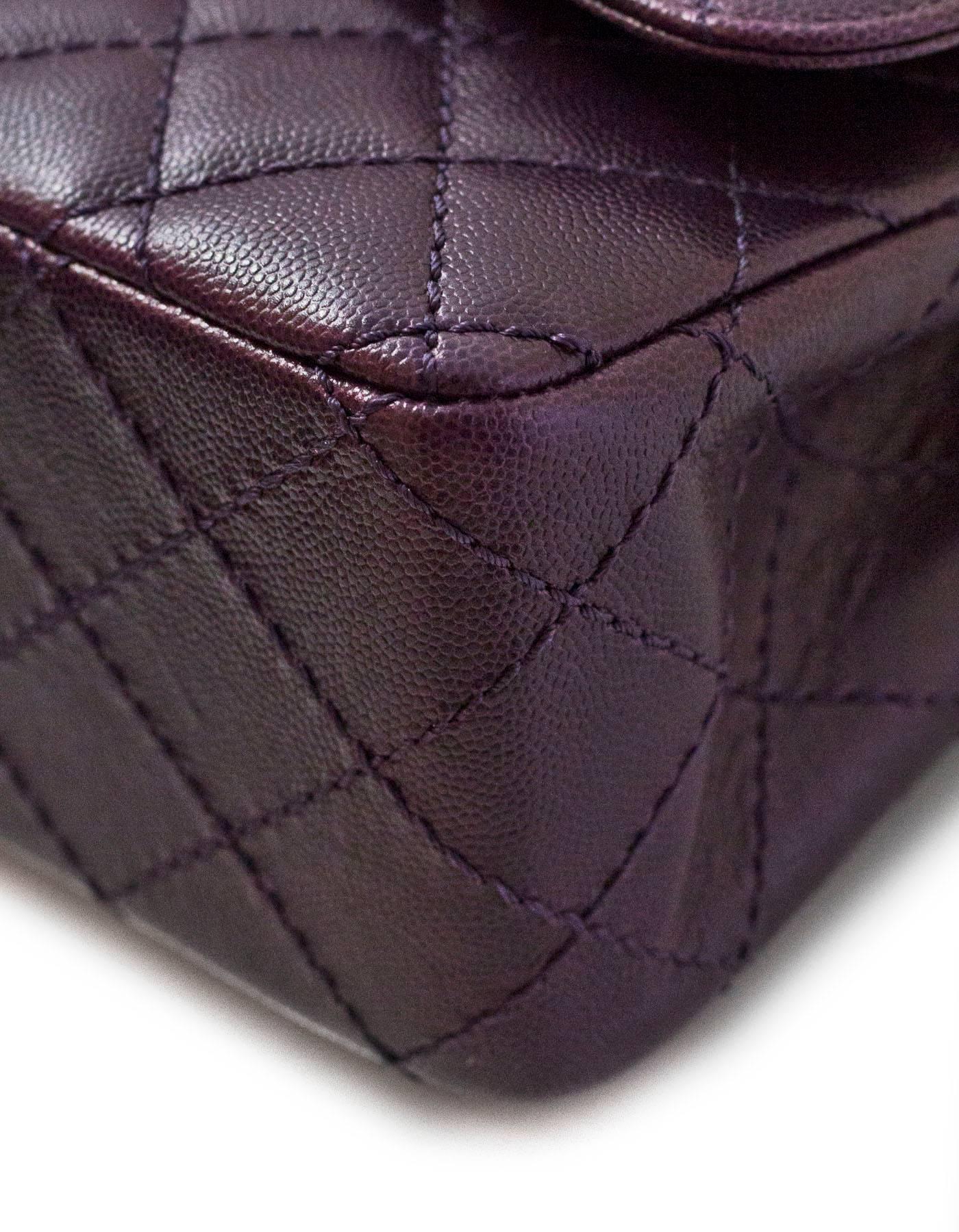 Black Chanel 2016 Dark Purple Quilted Caviar Jumbo Classic Double Flap Bag w/ Box