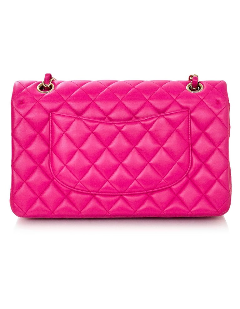 Chanel Pink Quilted Lambskin 10 Medium Classic Double Flap Bag with Box  For Sale at 1stDibs