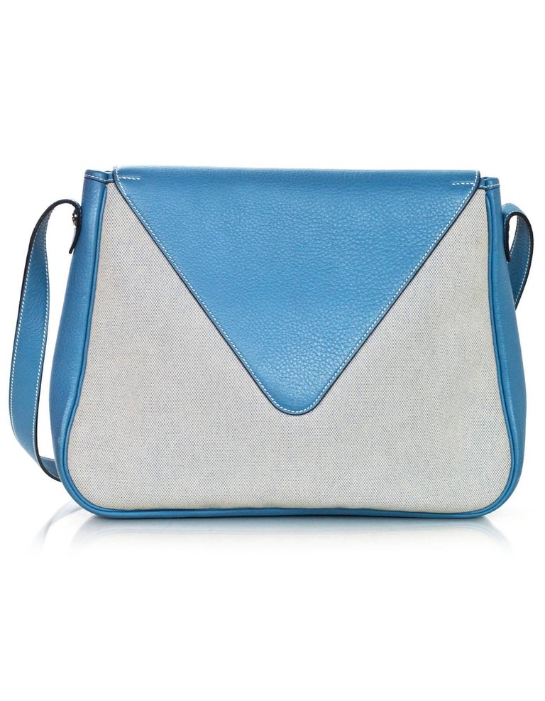 Hermes Blue Clemence Leather and Canvas Toile Christine Shoulder Bag ...