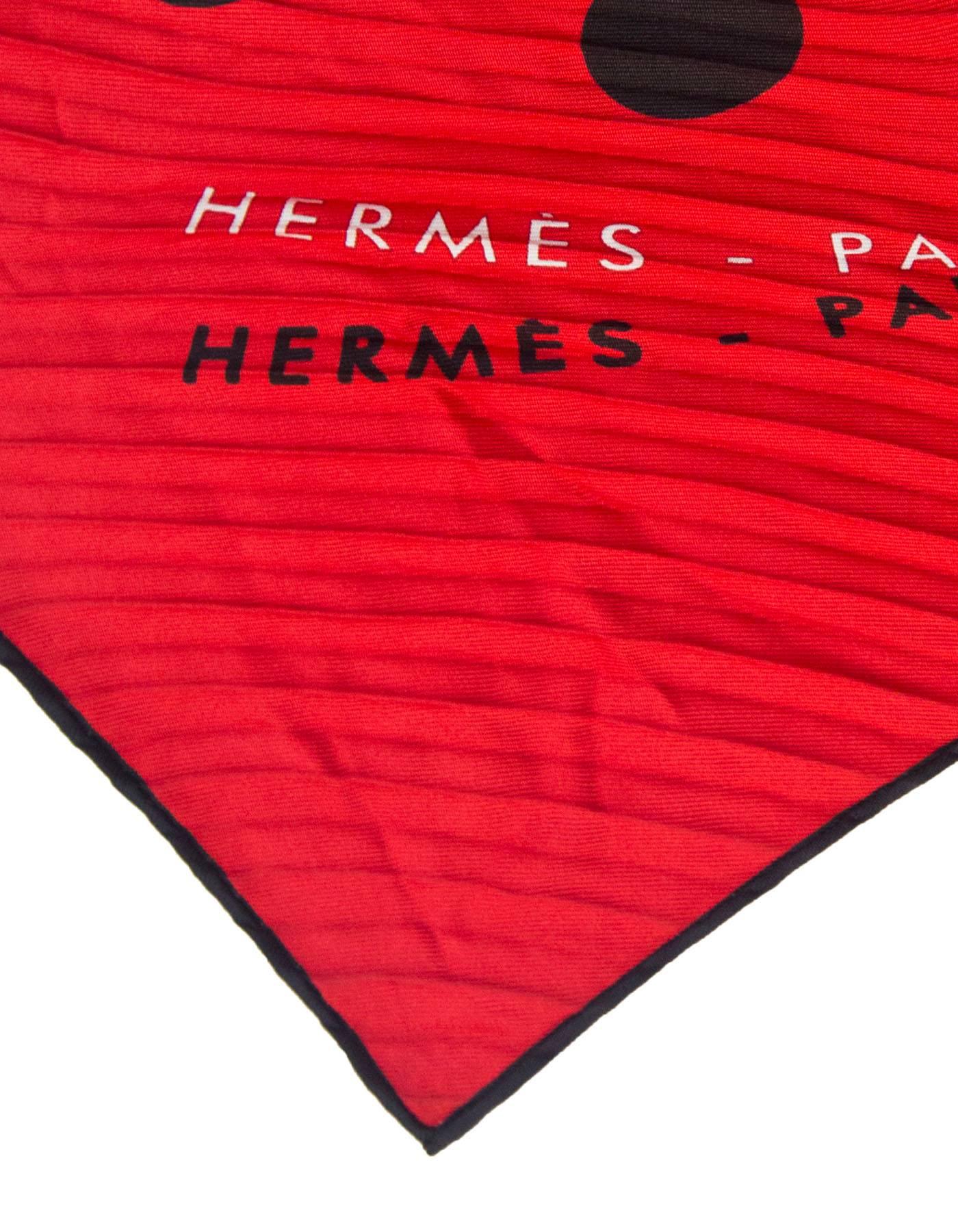 Hermes Red & Black Hola Flamenca Silk Plisse Pleated Scarf with Box 2