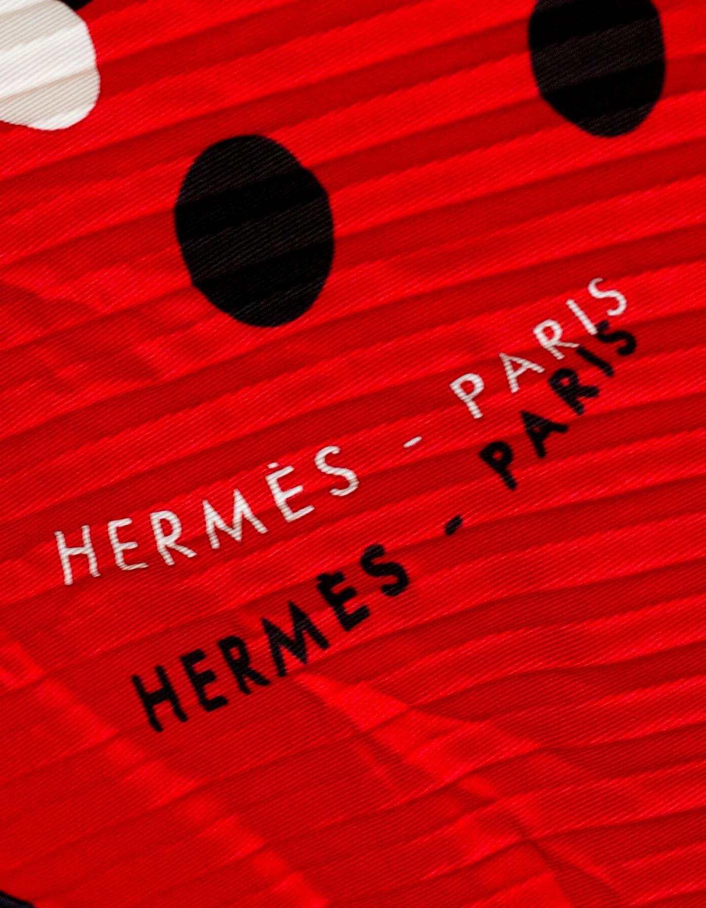 Hermes Red & Black Hola Flamenca Silk Plisse Pleated Scarf with Box 1
