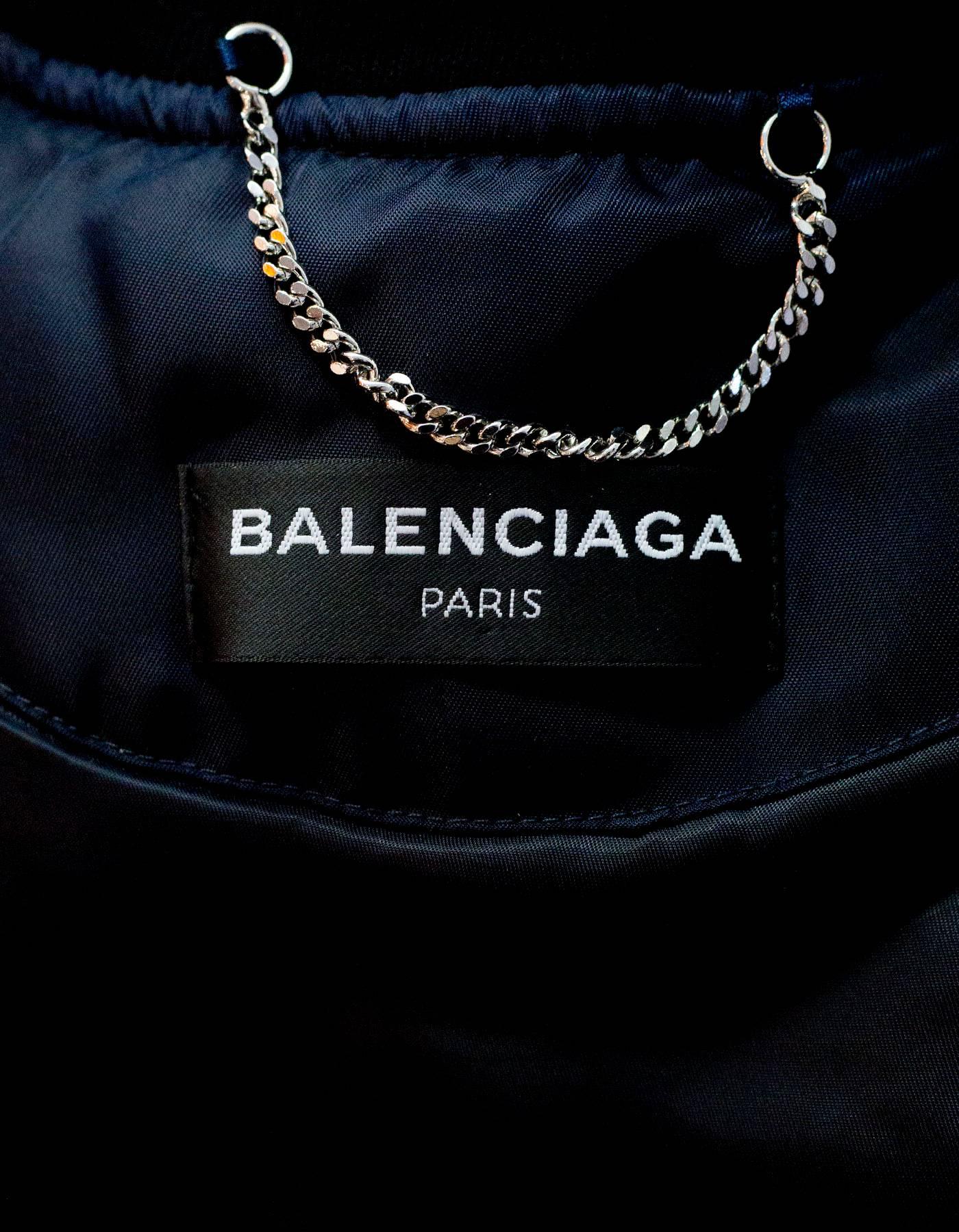 Balenciaga 2017 Men's Navy Wobble Embroidered Bomber Jacket sz L/XL In Excellent Condition In New York, NY