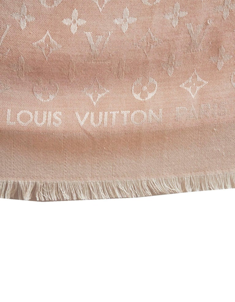 Louis Vuitton Light Pink Monogram Wool and Silk Shawl Scarf For Sale at