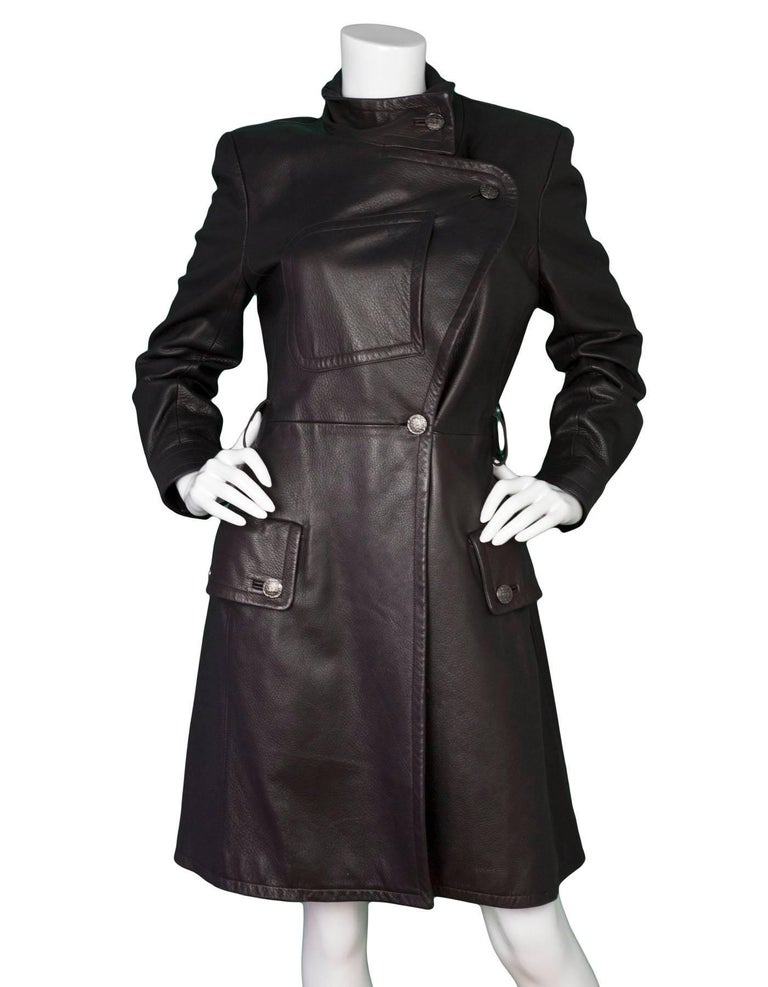 Chanel Dark Brown Leather Trench Coat sz FR42 For Sale at 1stDibs ...