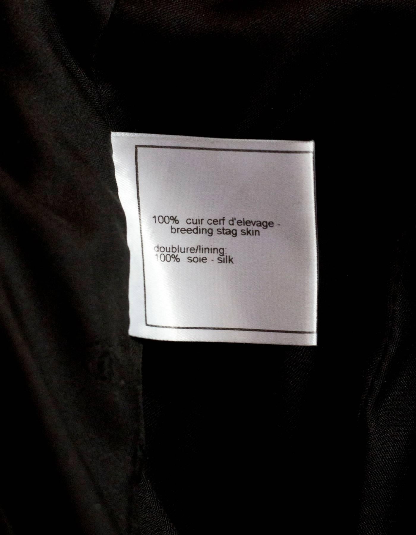 Black Chanel Dark Brown Leather Trench Coat sz FR42