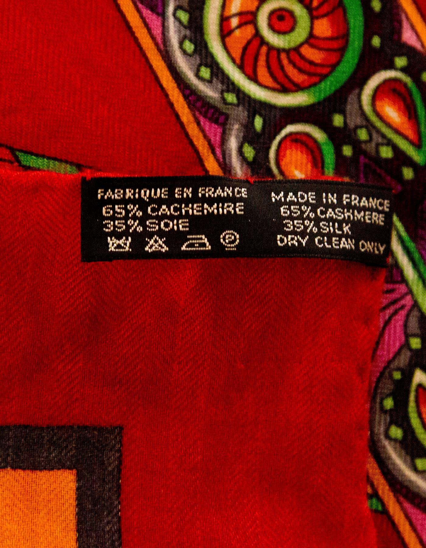 Hermes Red Cashmere & Silk Le Song a la Licorne Shawl 1