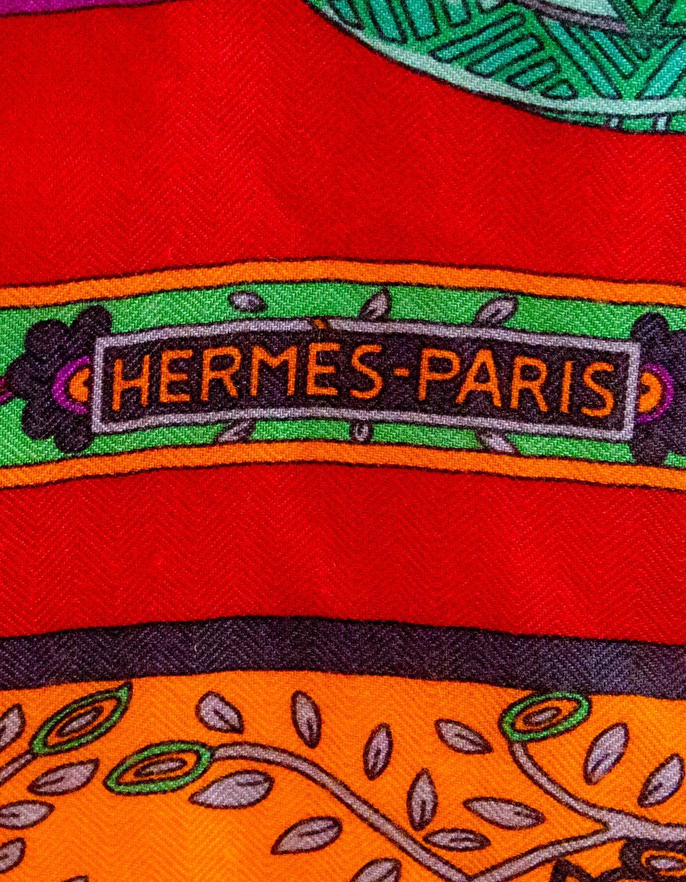 Women's Hermes Red Cashmere & Silk Le Song a la Licorne Shawl