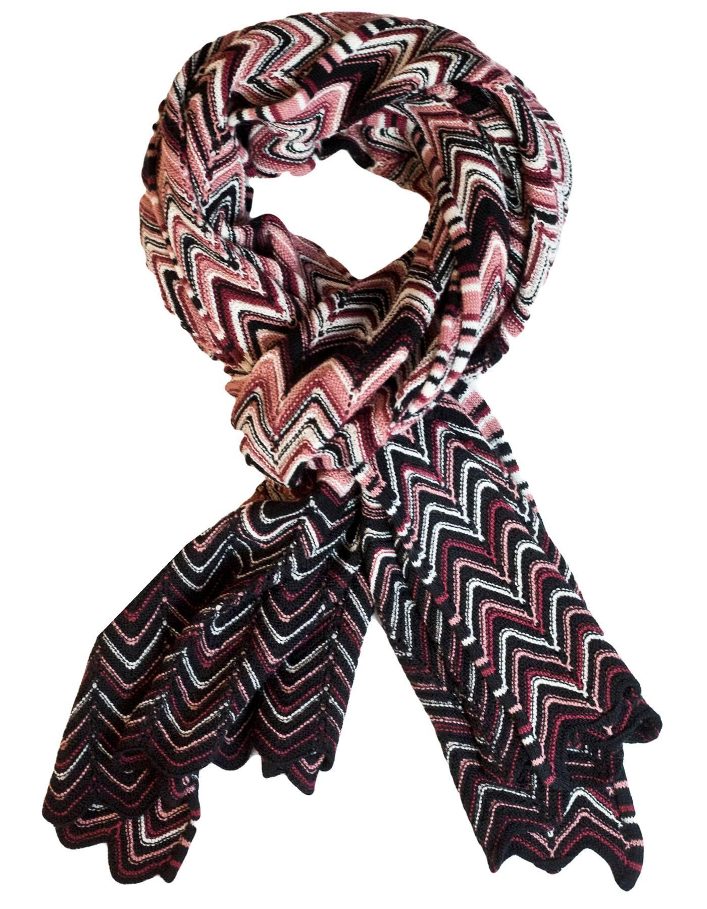 Black Missoni Multi-Colored Chevron Knit Wool Scarf