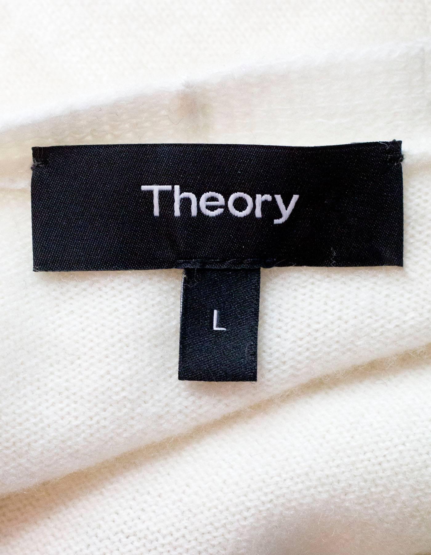Theory Cream Cashmere Long Open Cardigan sz L In Excellent Condition In New York, NY