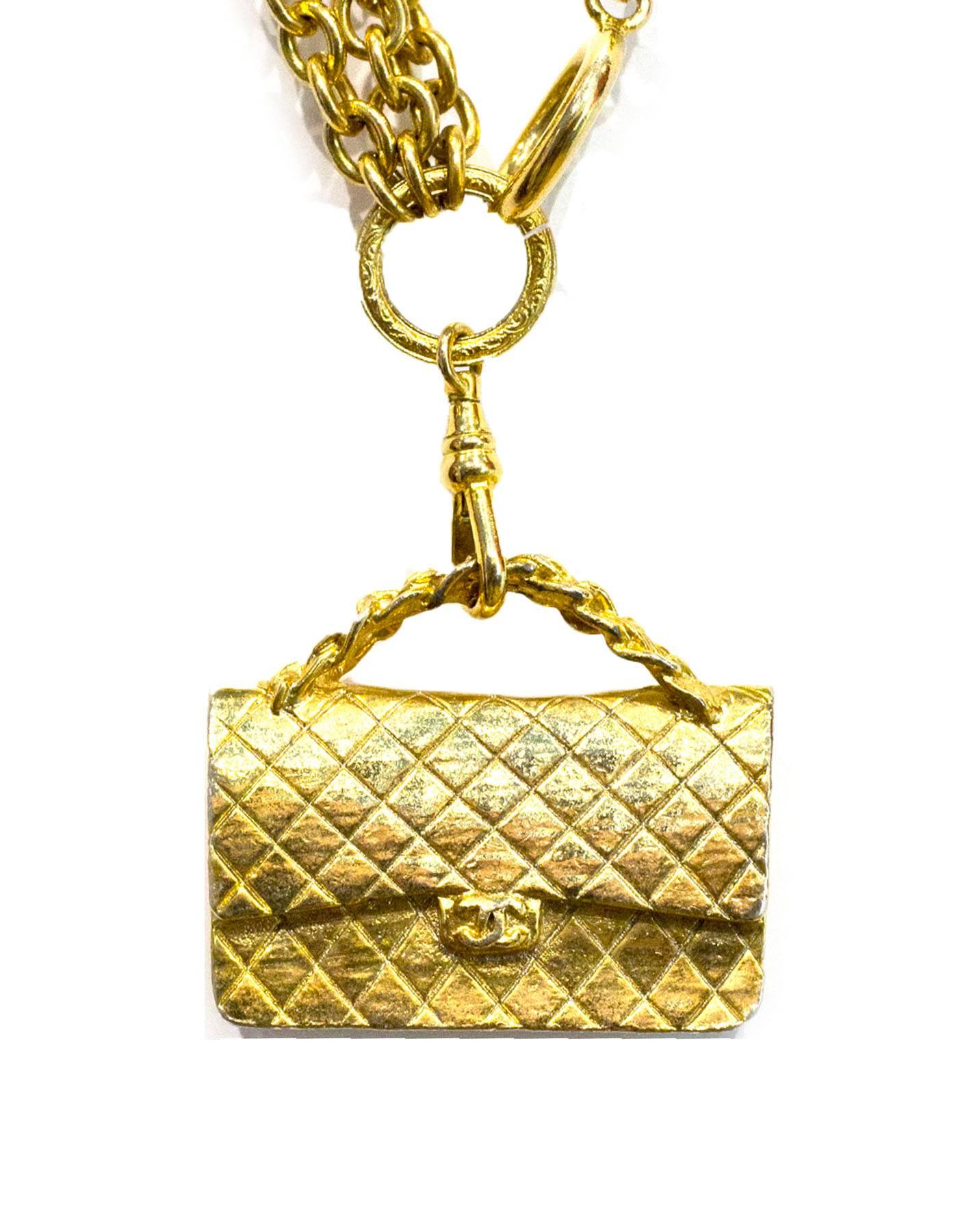 Chanel Vintage Goldtone Three-Strand Bag Charm Necklace In Excellent Condition In New York, NY