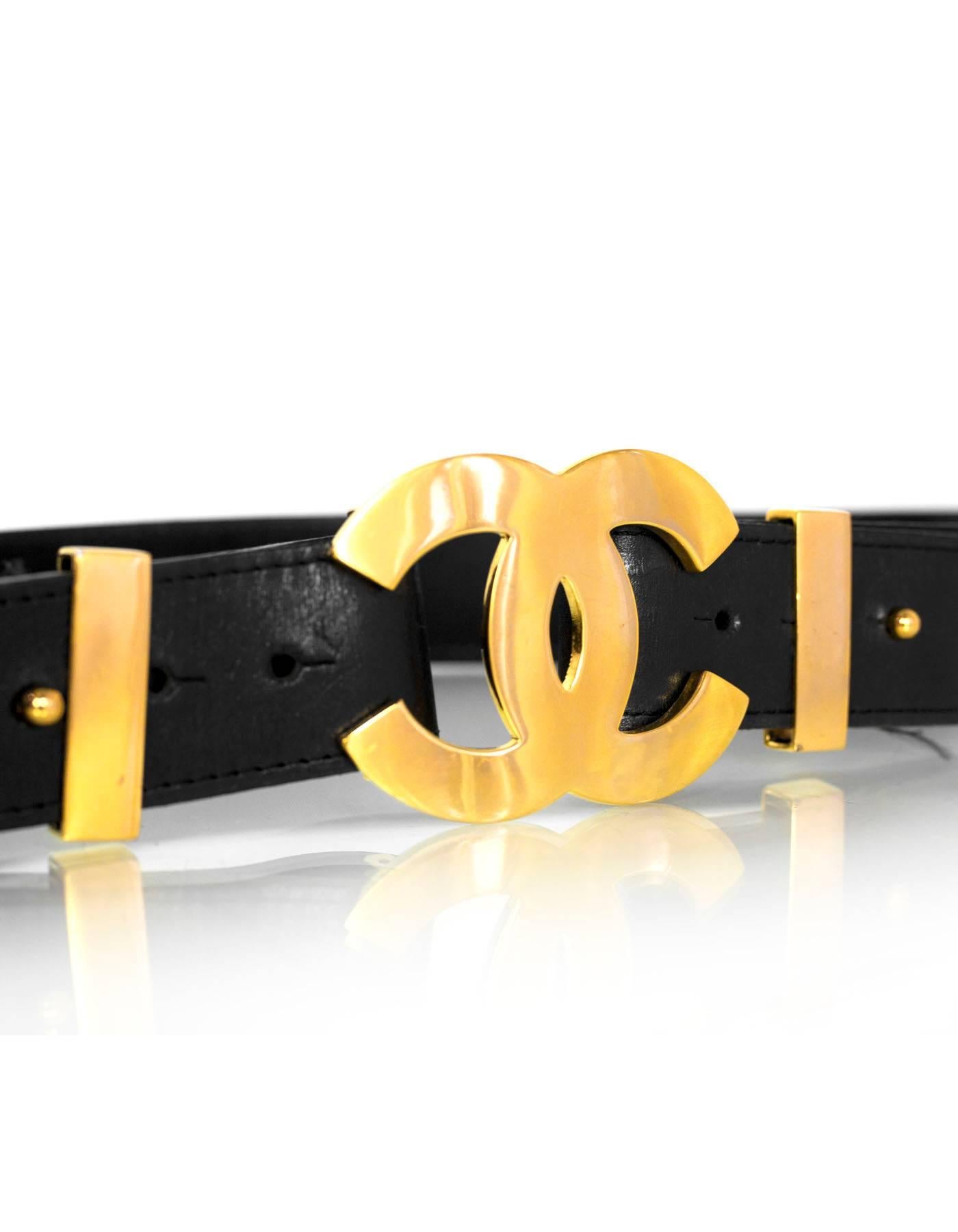 Chanel 1996 Vintage Black & Goldtone XL CC Belt Sz 95 1