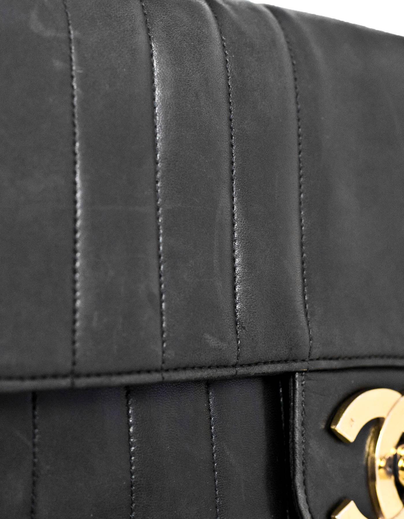 Chanel '90 Vintage Black Lambskin Vertical Quilted CC Jumbo Flap Bag 1