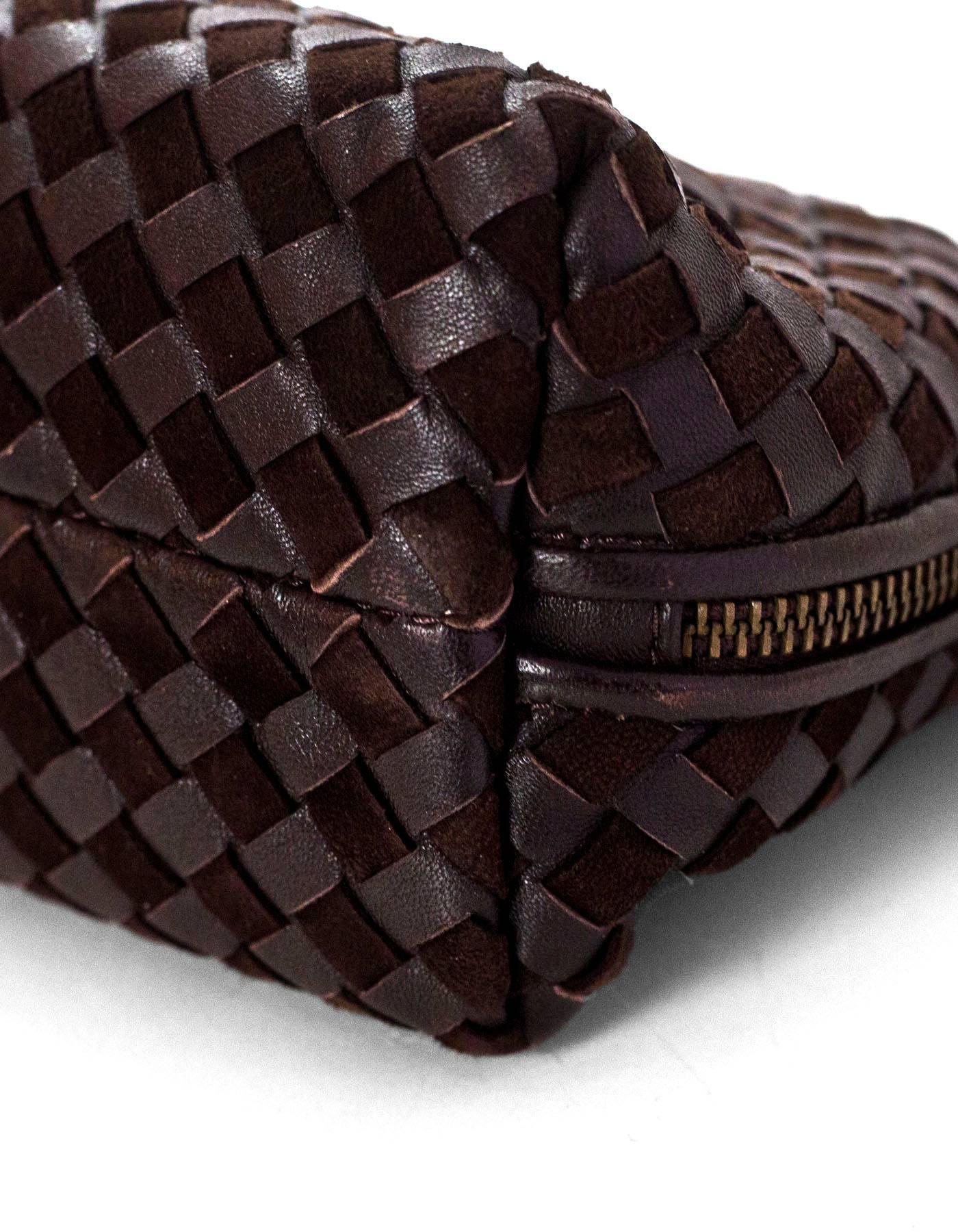 Bottega Veneta Brown Suede & Leather Intrecciato XL Cosmetic Case/Clutch Bag In Good Condition In New York, NY