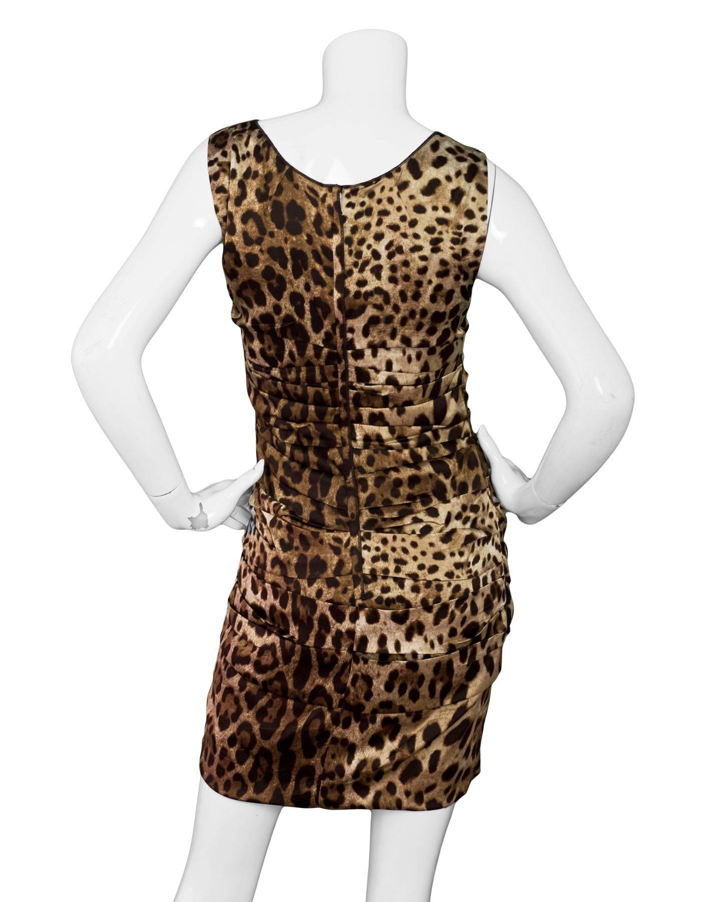Black Dolce & Gabbana Leopard Ruched Dress Sz IT42