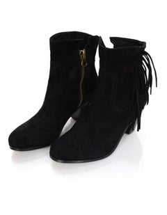 Sam Edelman Black Suede Louie Fringe Ankle Boots Sz 8M