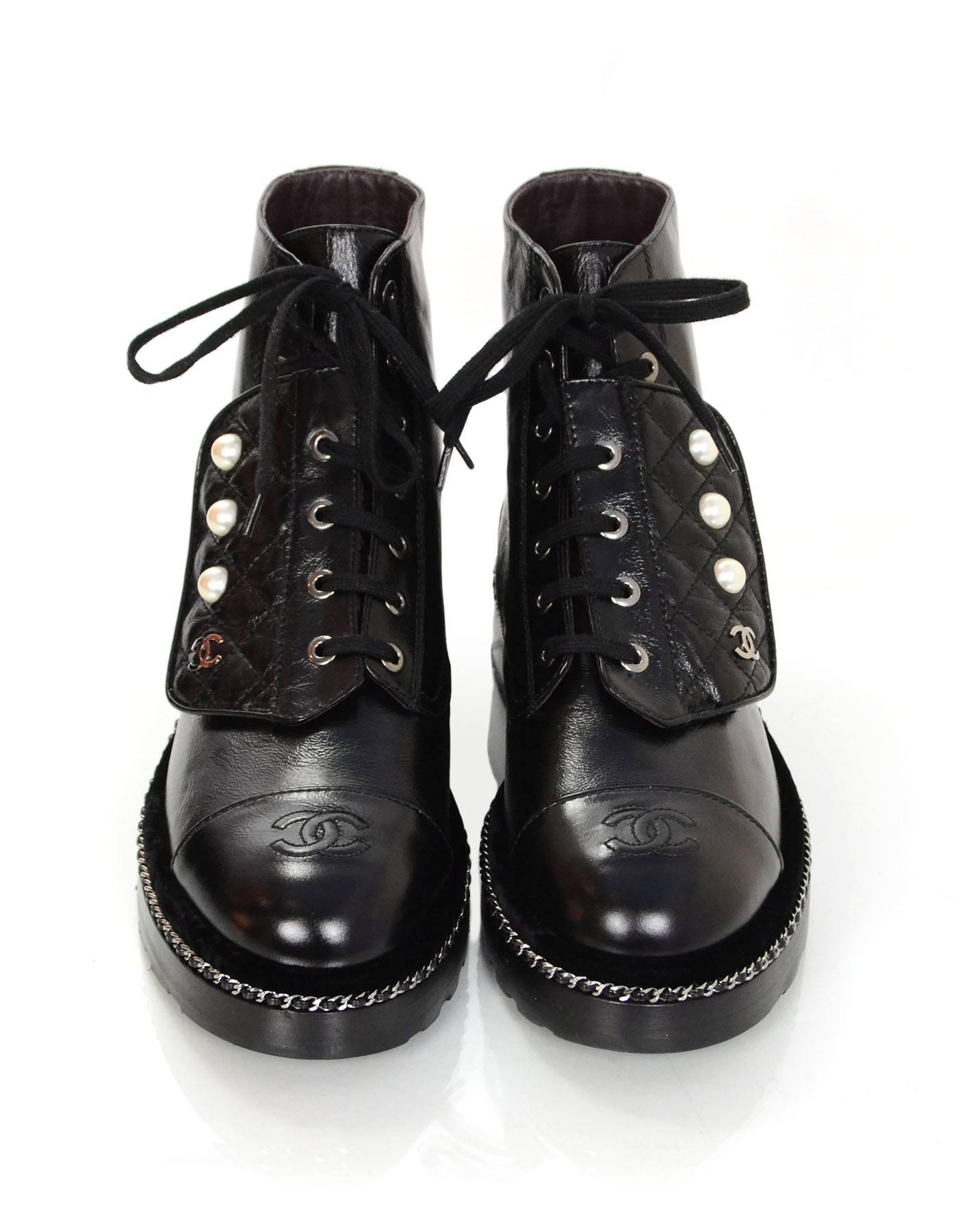 chanel pearl combat boots