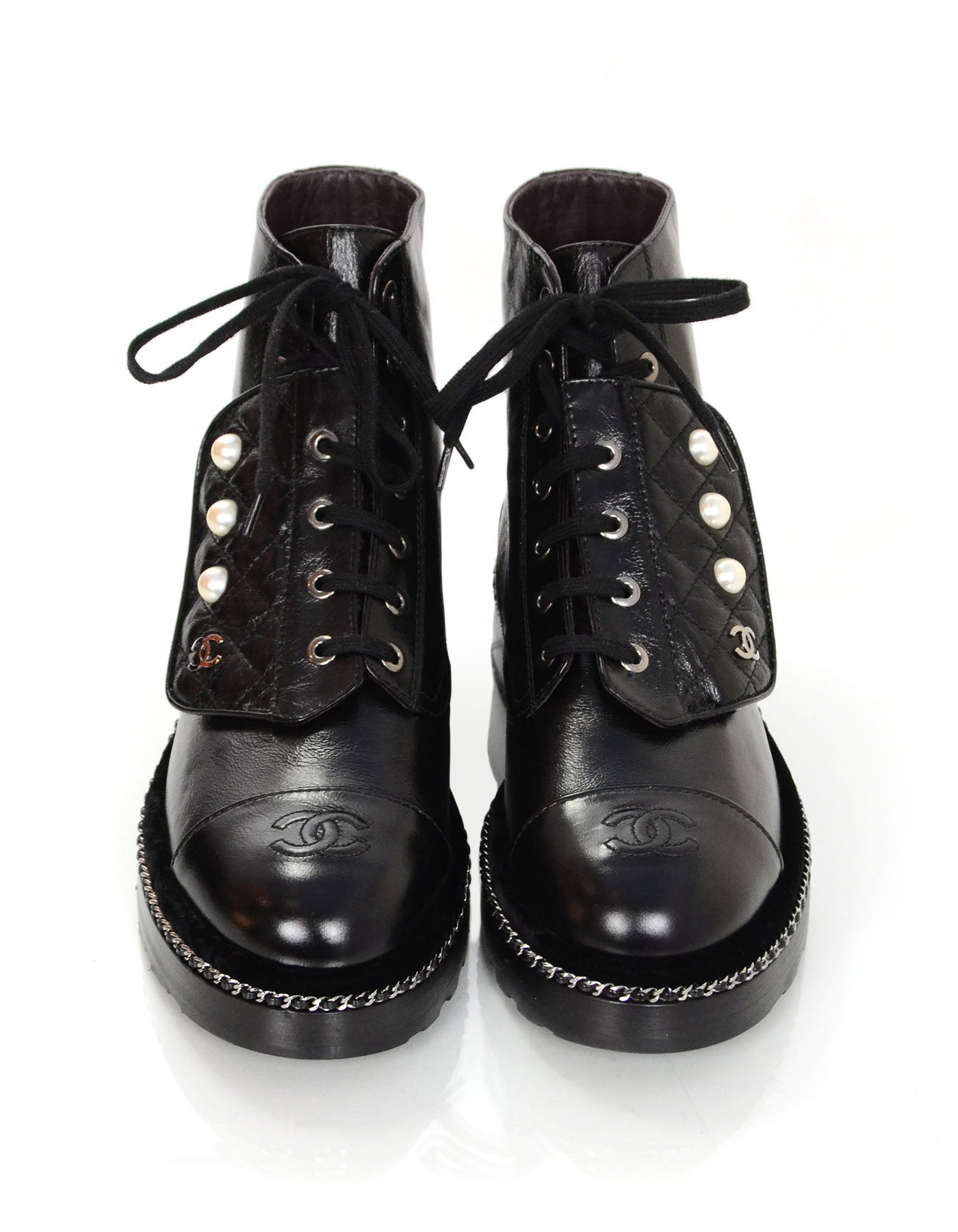 chanel combat boots with pearls
