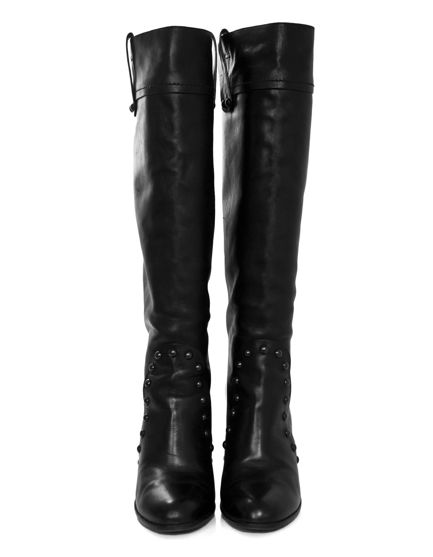 Sergio Rossi Black Leather Studded Boots Sz 38.5 In Excellent Condition In New York, NY