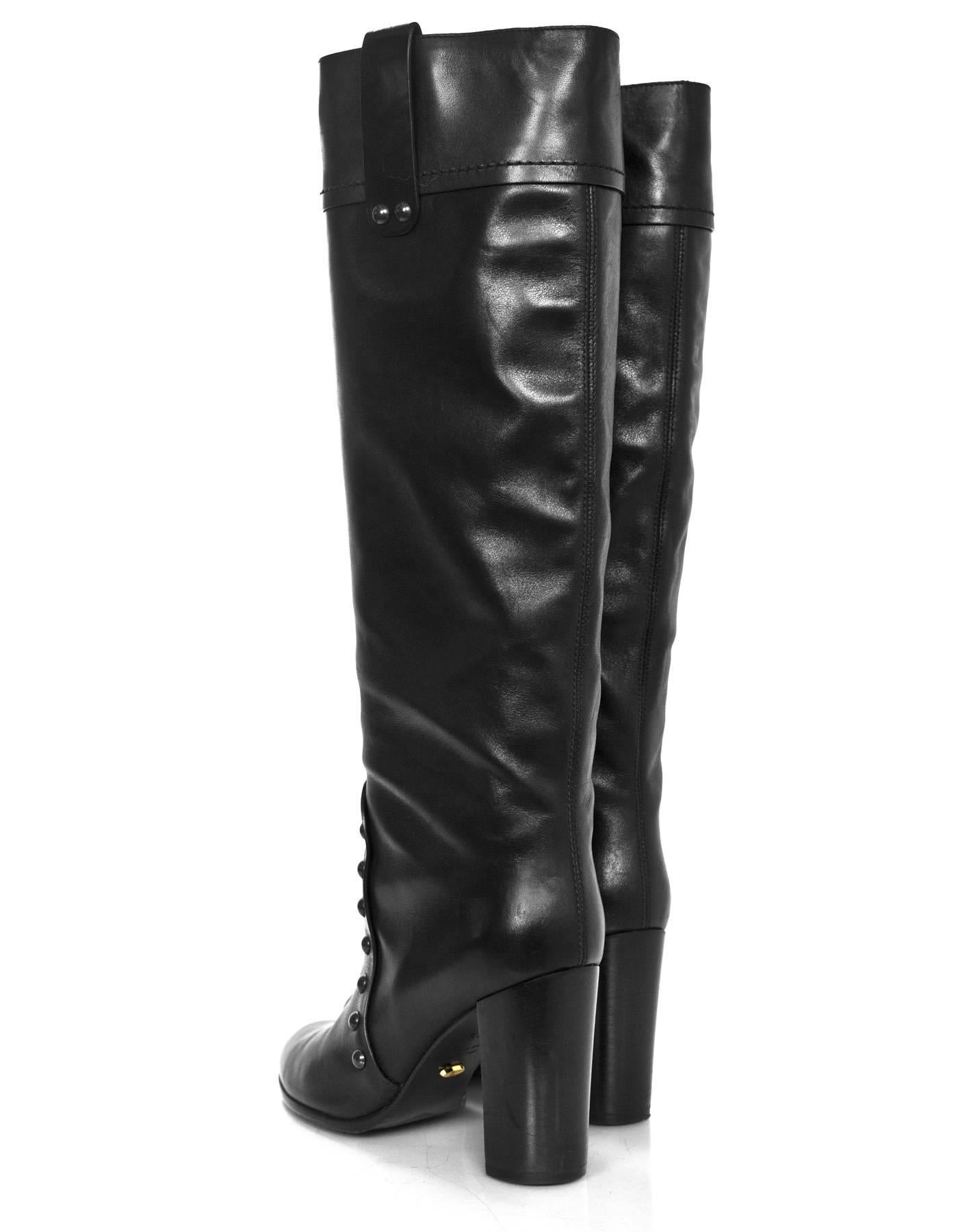 Women's Sergio Rossi Black Leather Studded Boots Sz 38.5