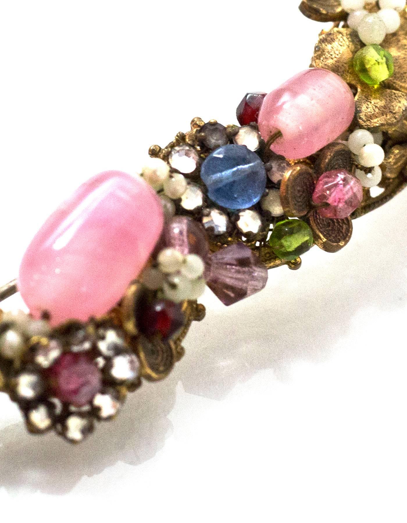 Miriam Haskell Goldtone Pink & Blue Stone Brooch Pin 1