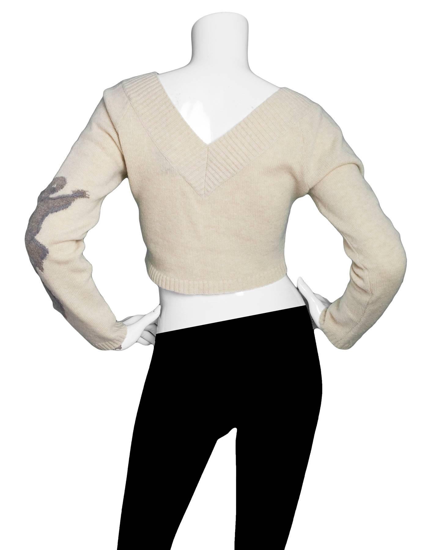 Stella McCartney Beige Wool V-Neck Cropped Sweater Sz IT42 In Excellent Condition In New York, NY