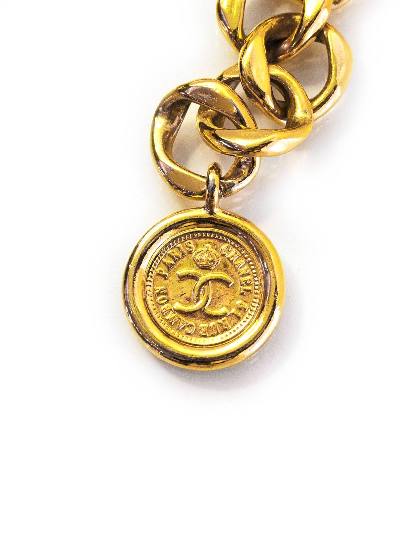 White Chanel Vintage Goldtone Chain Belt with Medallion
