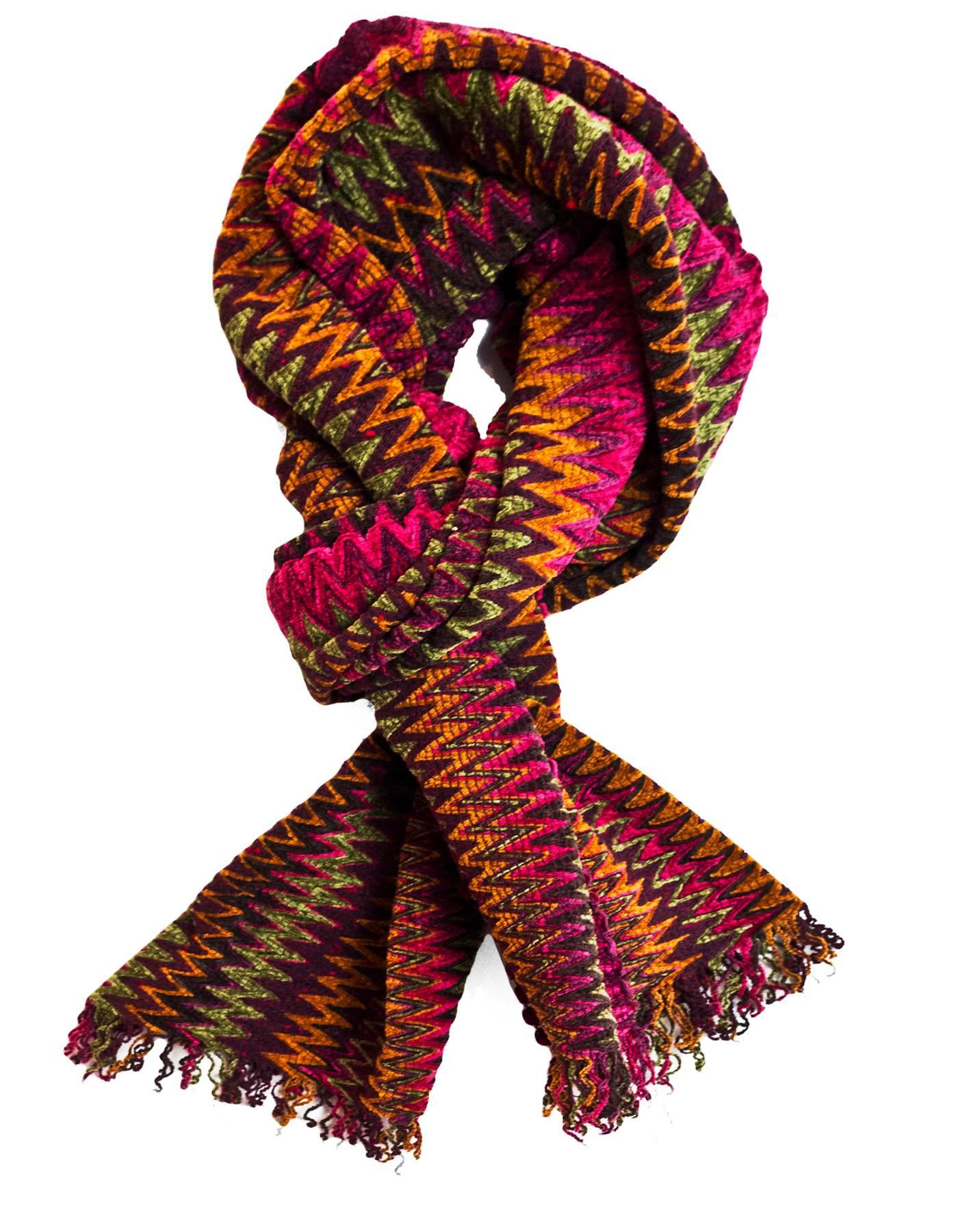 Brown Missoni Multi-Colored Chevron Knit Wool Scarf 