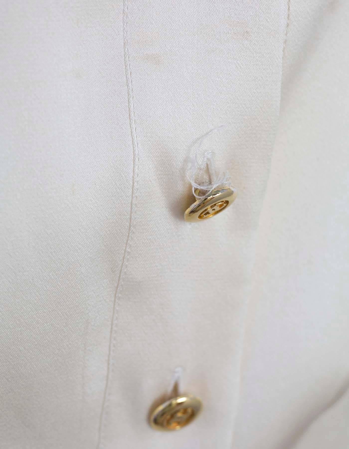 Chanel Cream Silk Pleated Button Down Top sz M 1