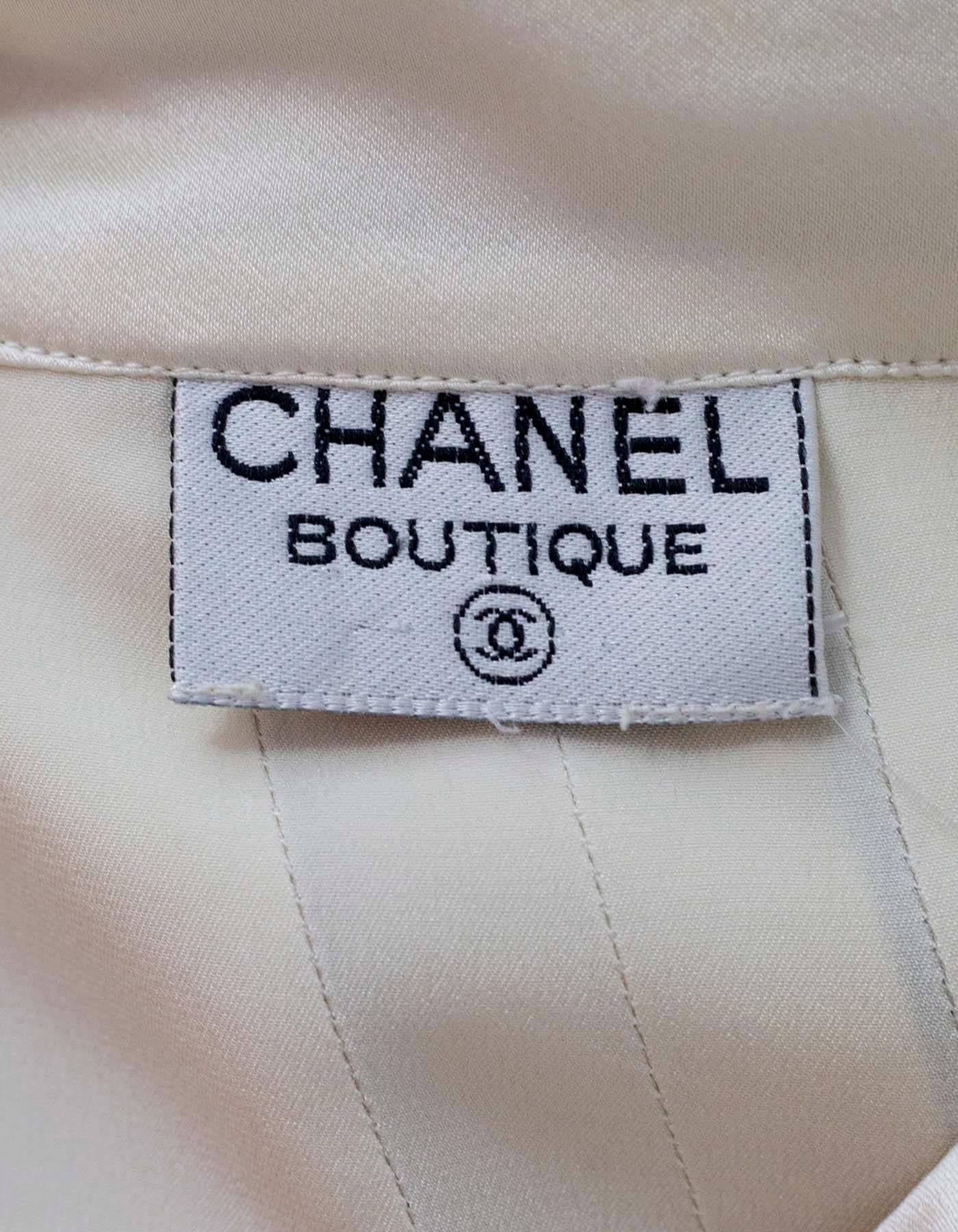 Chanel Cream Silk Pleated Button Down Top sz M 2