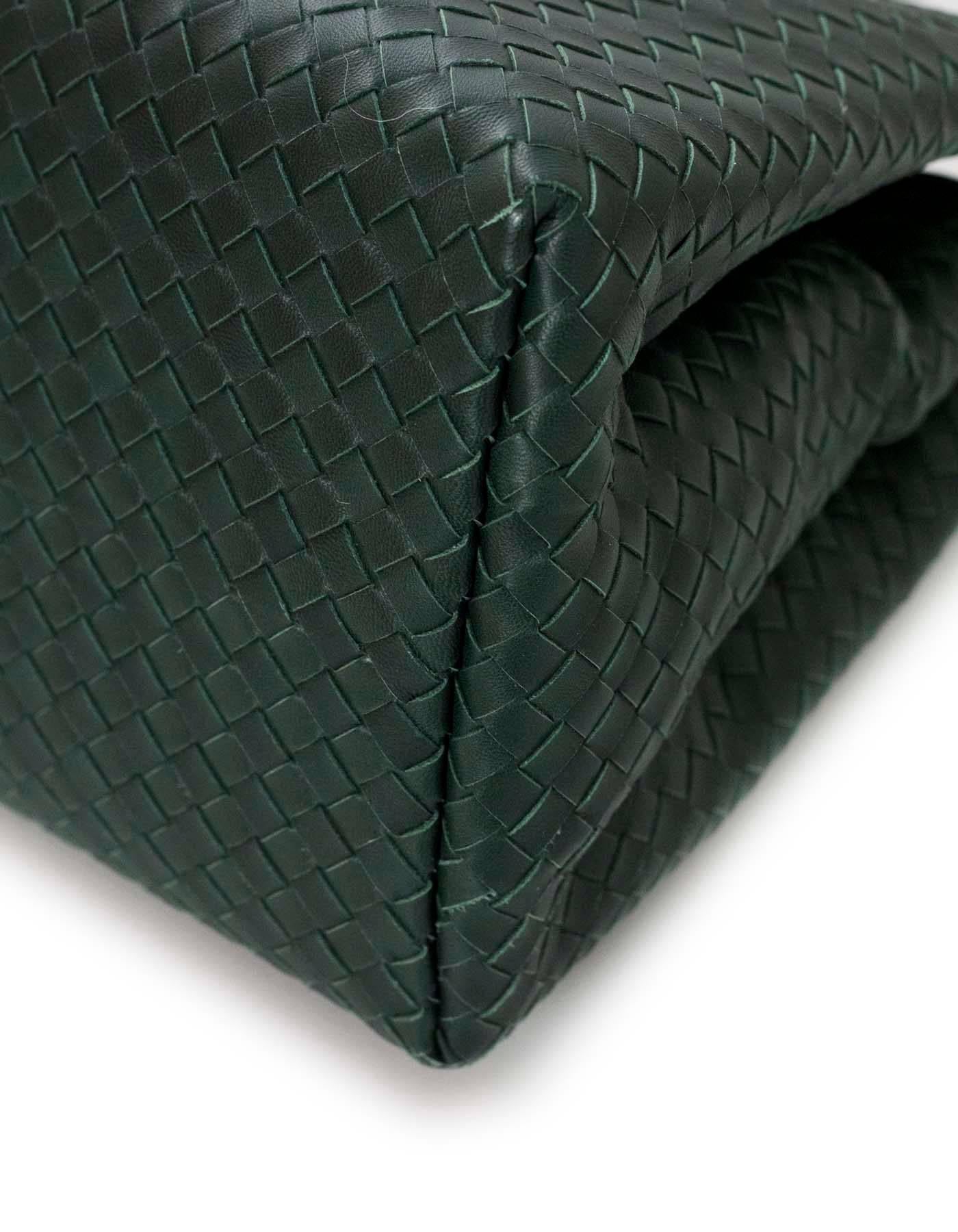 Black Bottega Veneta Green Intrecciato Woven Leather Roma Tote Bag