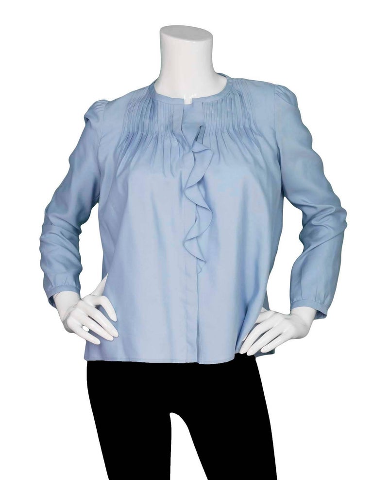 Isabel Marant Baby Blue Silk Pleated Blouse sz FR34 For Sale at 1stdibs
