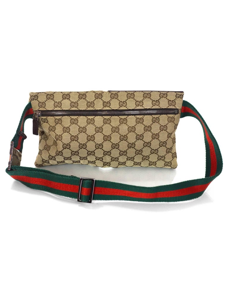 Gucci Brown Monogram Double Pouch Waist/ Belt Bag w. Web For Sale at ...