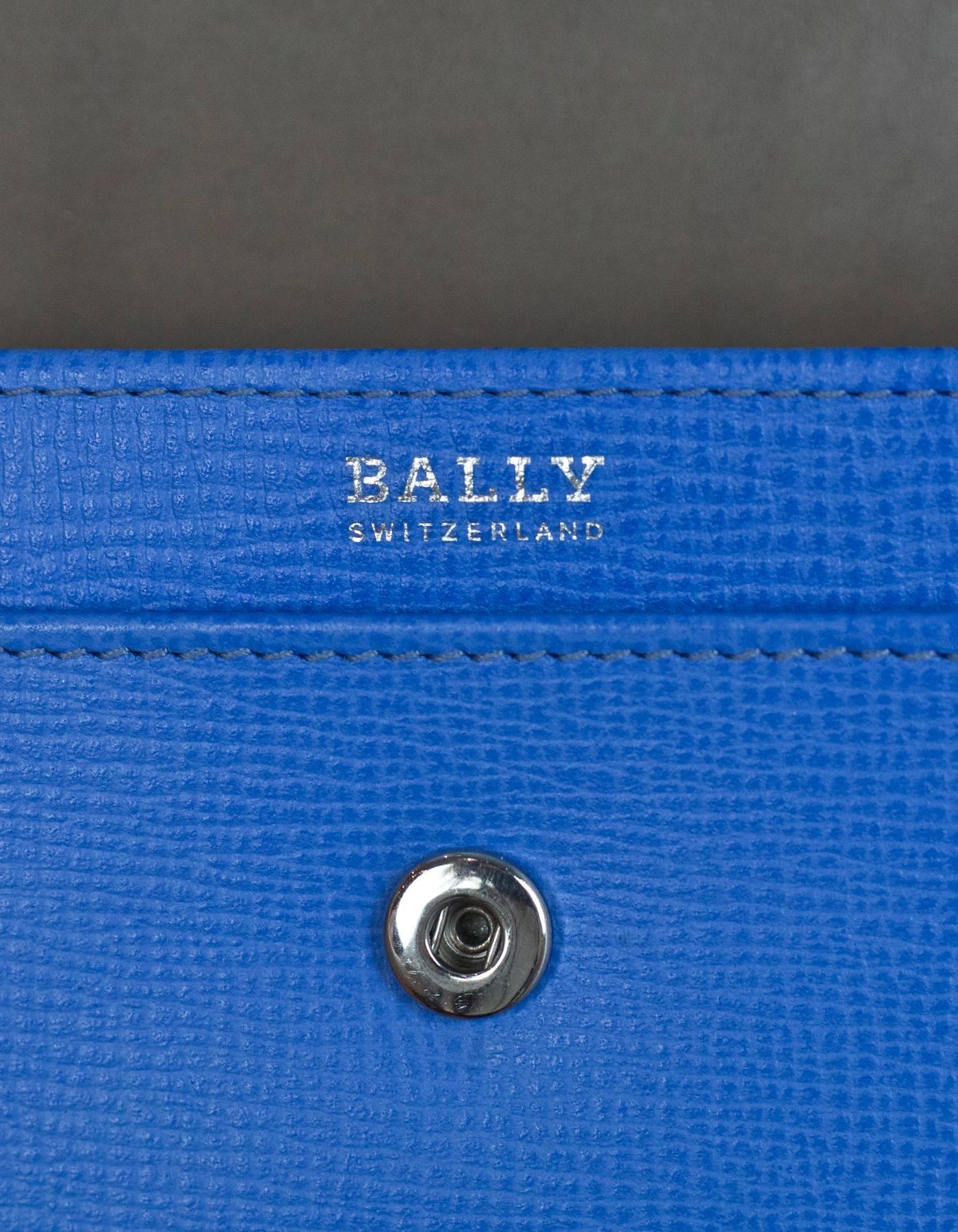 Bally Blue Embossed Leather Continental Wallet with Box In Excellent Condition In New York, NY