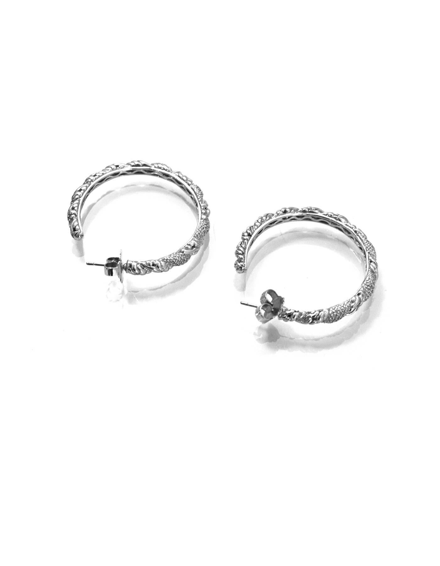 Women's John Hardy Sterling Silver and Pave Diamond Hoop Earrings with Dust Bag