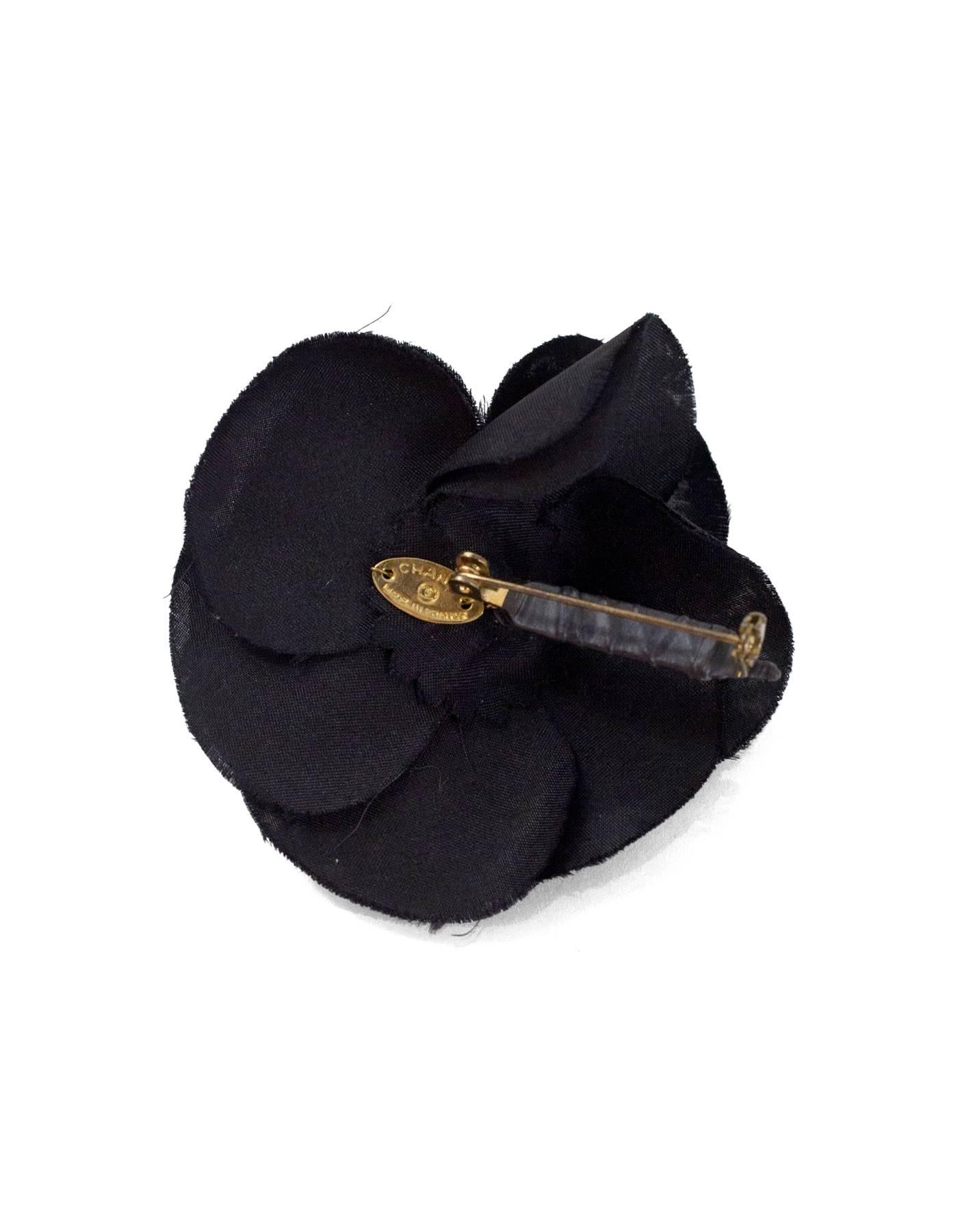 Chanel Small Black Camellia Flower Brooch Pin In Excellent Condition In New York, NY