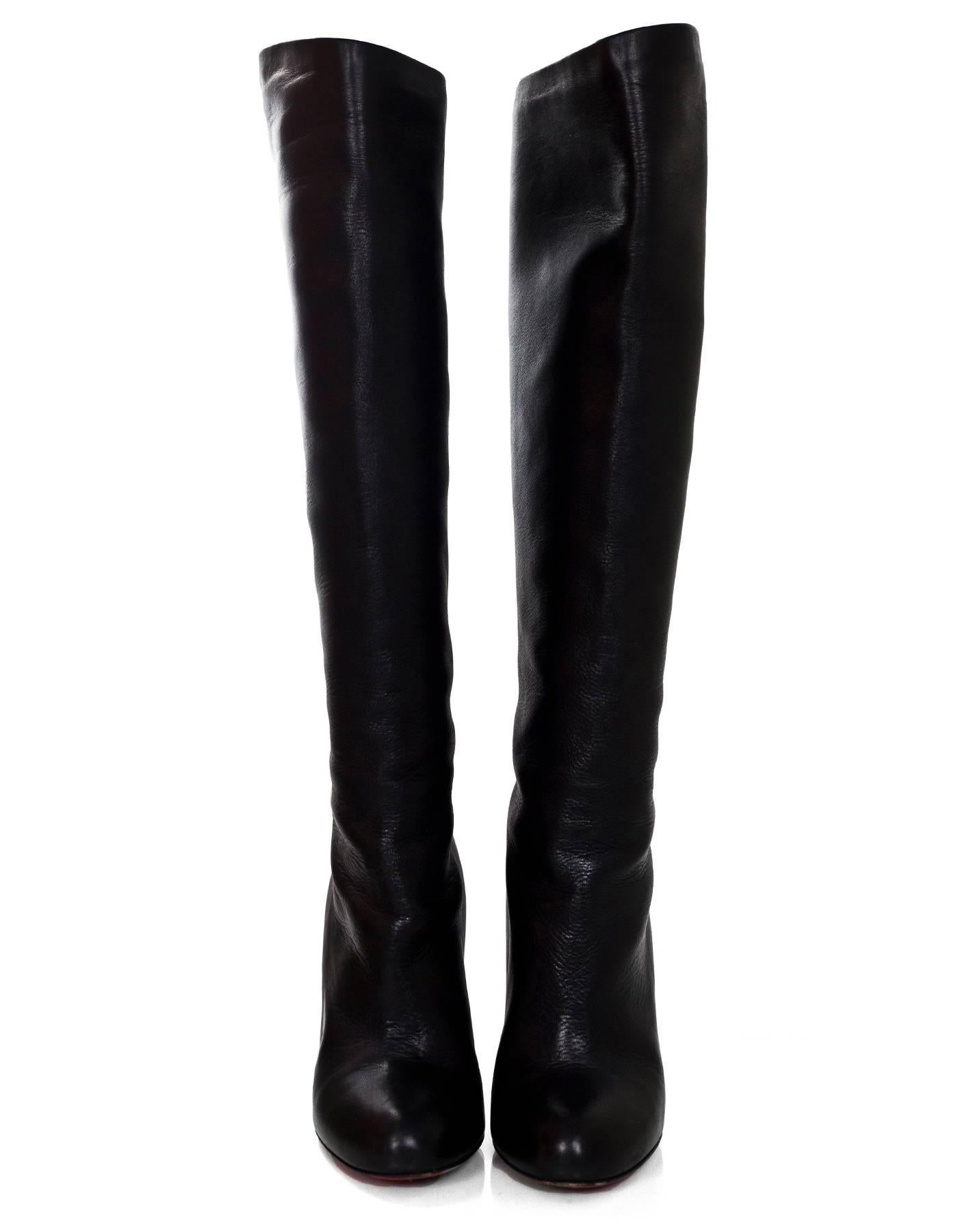 Christian Louboutin Black Leather Zepita 100mm Wedge Boots Sz 40 In Excellent Condition In New York, NY