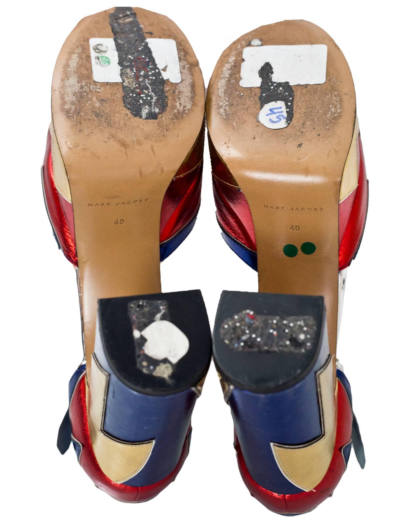 Marc Jacobs Metallic Tri-Color 110mm Victoria Platform Pumps Sz 40 In Excellent Condition In New York, NY