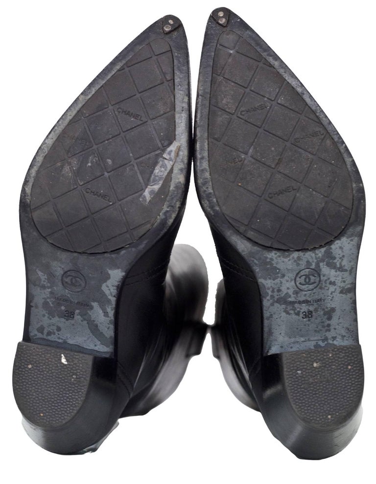 Chanel Black Leather Cowboy Boots Sz 38 For Sale at 1stDibs chanel