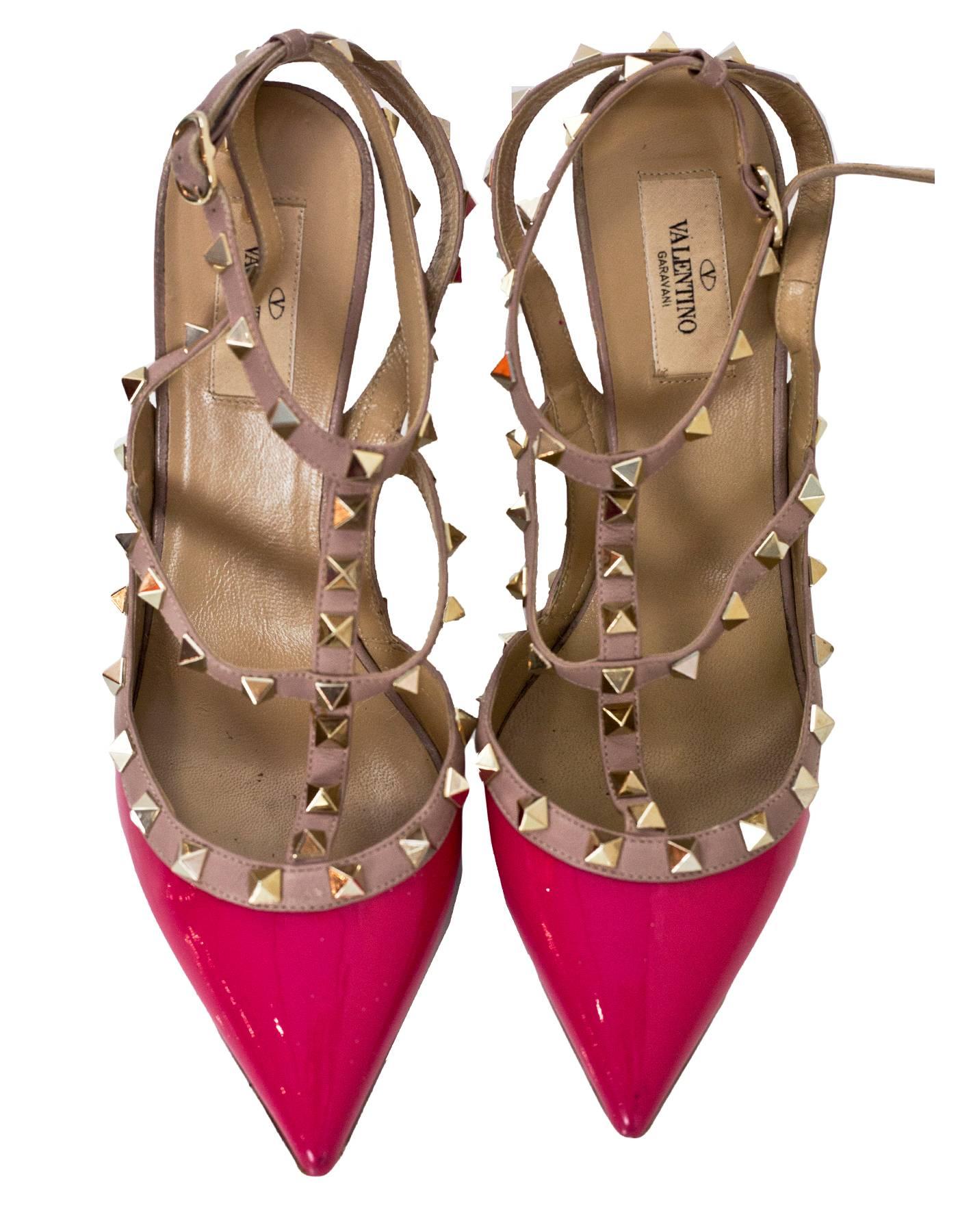 Valentino Pink Patent Rockstud 100mm Pumps Sz 40 In Good Condition In New York, NY